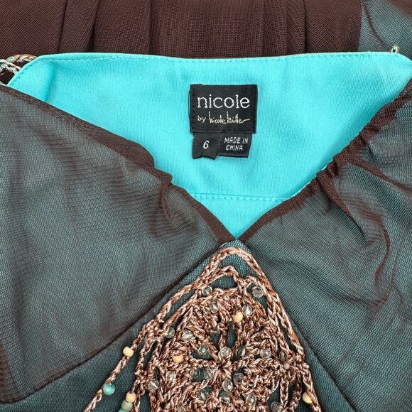 Fairycore Y2K Beaded Crochet Mesh Overlay Handkerchief Hem Midi Dress Size 6 - Picture 14 of 16